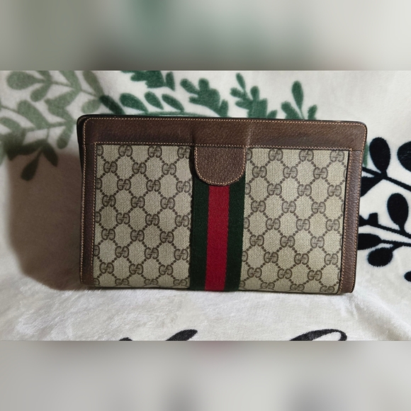 💯 Authentic Vintage Gucci Supreme Web Sherry Line Clutch - Picture 1 of 12